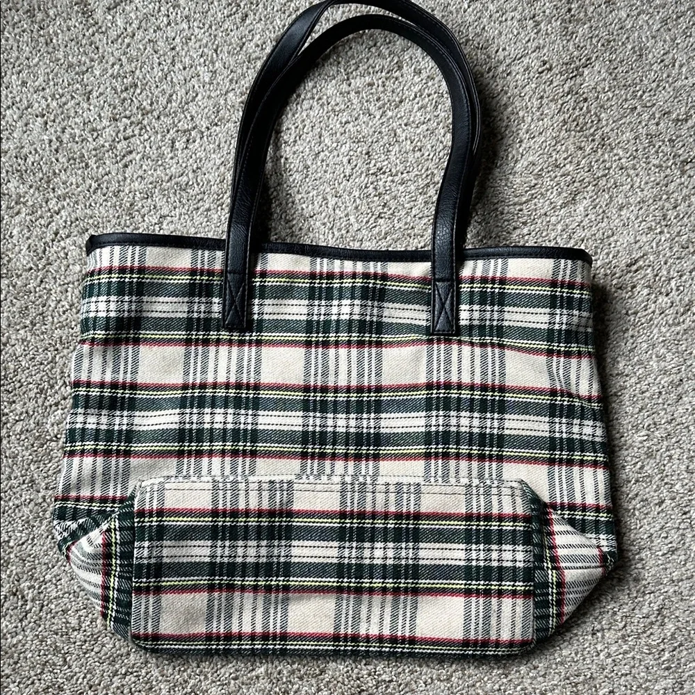 Elegant Plaid Tote Bag -‎ Black and Cream